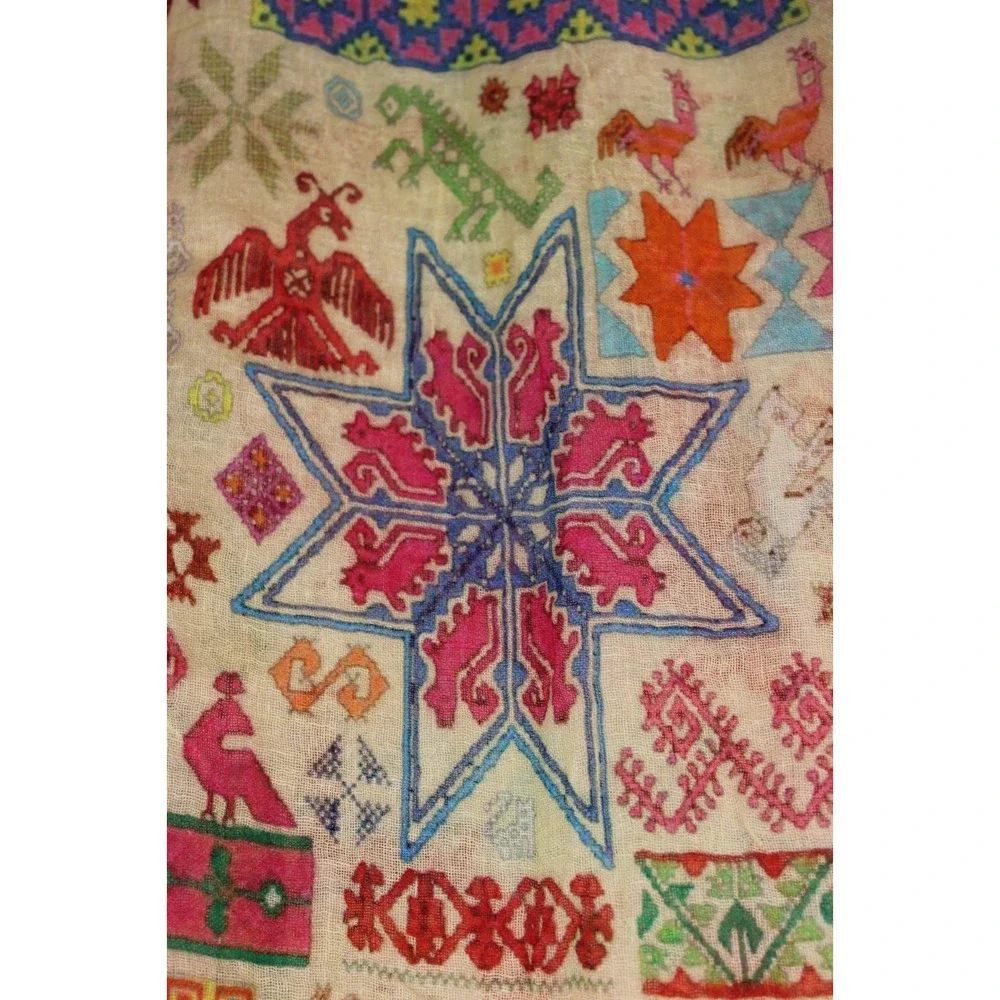 Oversized Boho Patchwork Print Scarf Woven Artsy Folk Shawl Wrap 31